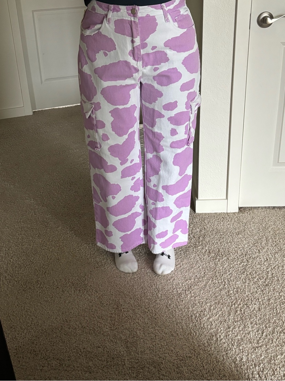 Fashion Nova Lavender and White Cargo Wide-Leg Jeans